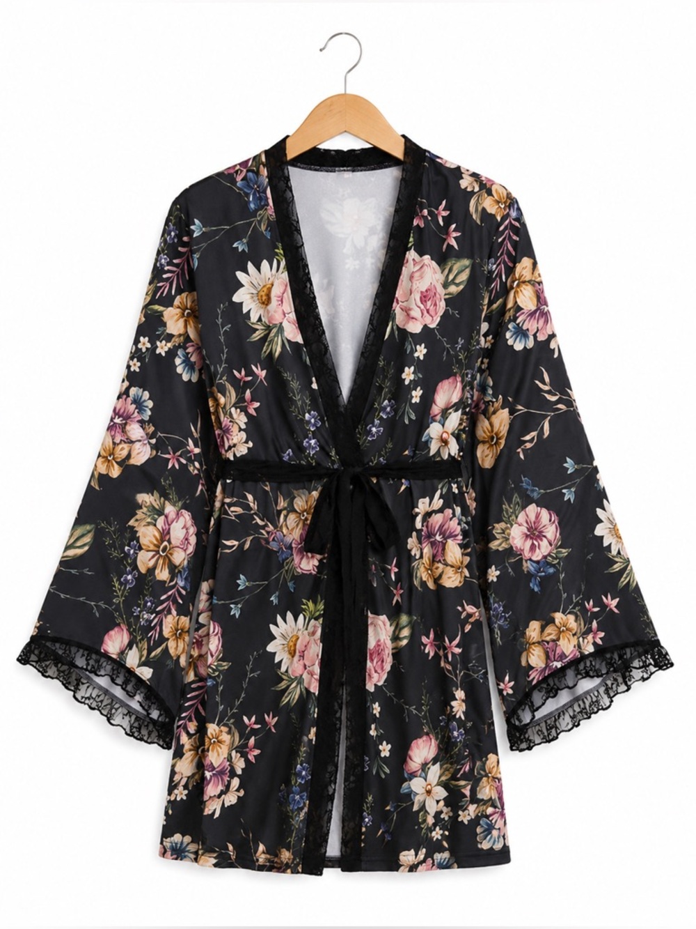 NWOT SHEIN Floral Print Lace Trim Robe